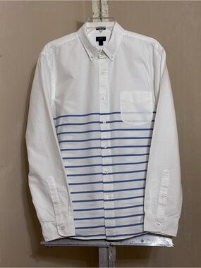 J.Crew Men’s Nautical Striped Oxford Button-Down Shirt – White/Blue - Size L